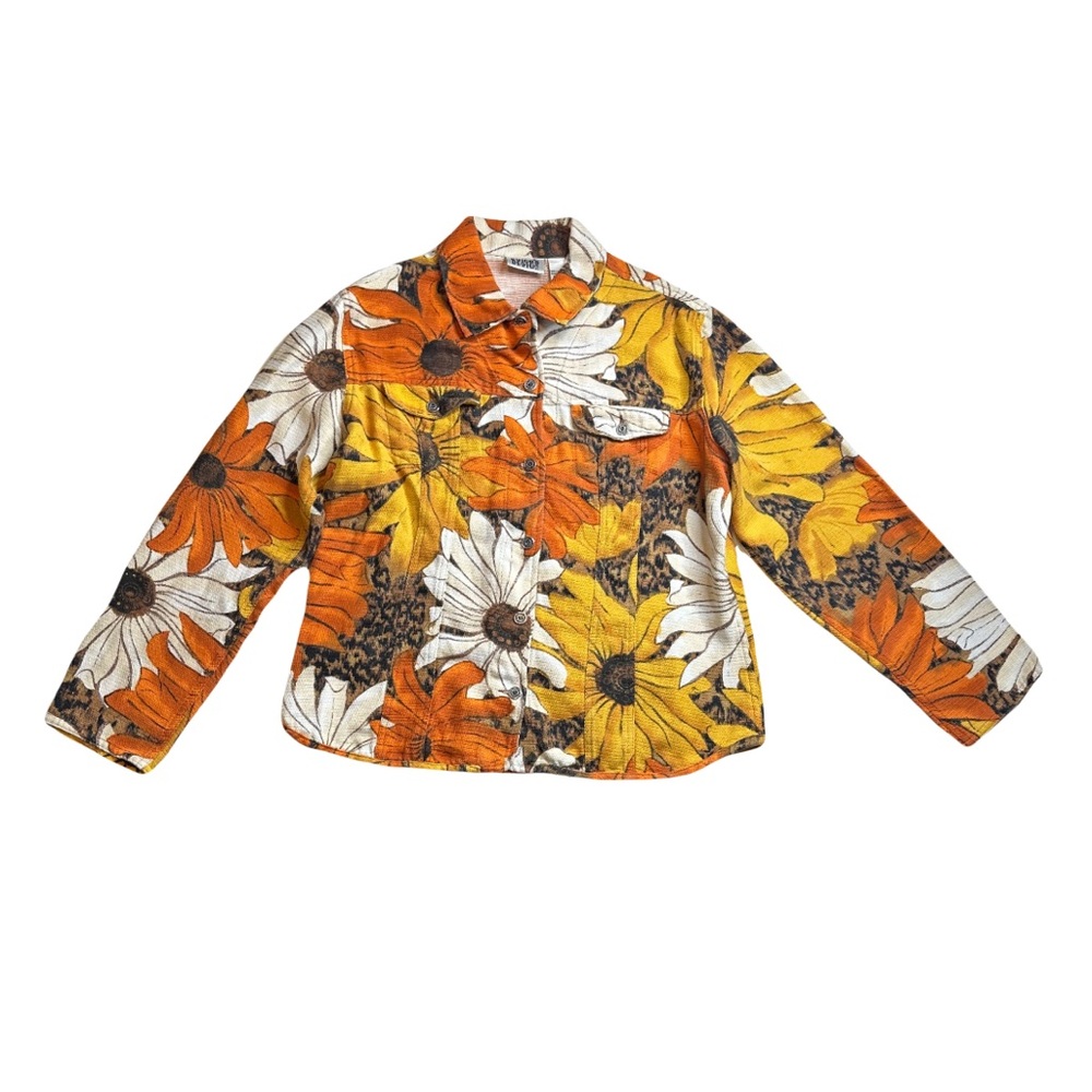 CHICO’s DESIGN Sunflower Print Jacket Size 2 Vintage